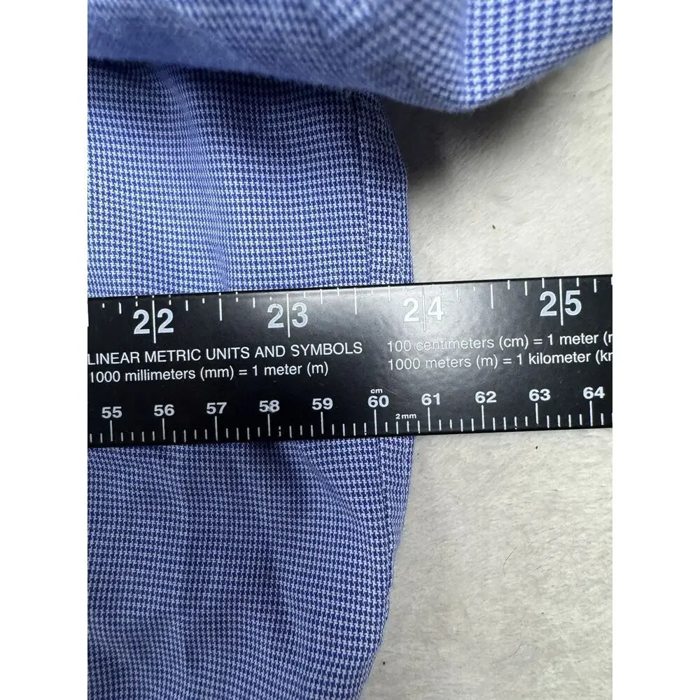 Dunning Mens L Blue Micro Check Button Down Shirt Long Sleeve Golf Performance